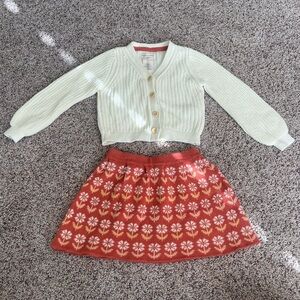 Cream & Orange Sweater & Skirt Set-2T